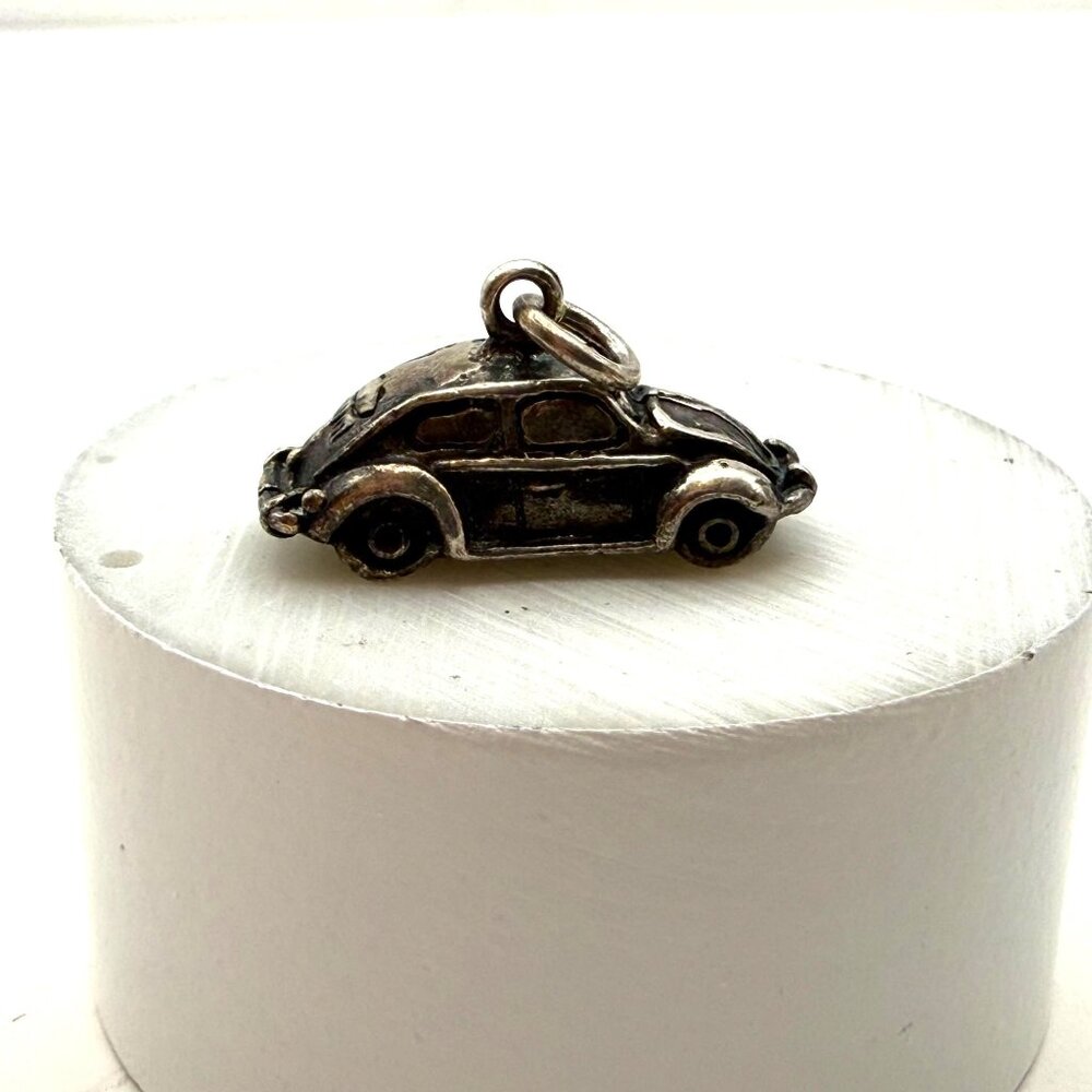 Vintage Silver Tone VW Beetle Car Charm Pendant Estate Jewelry